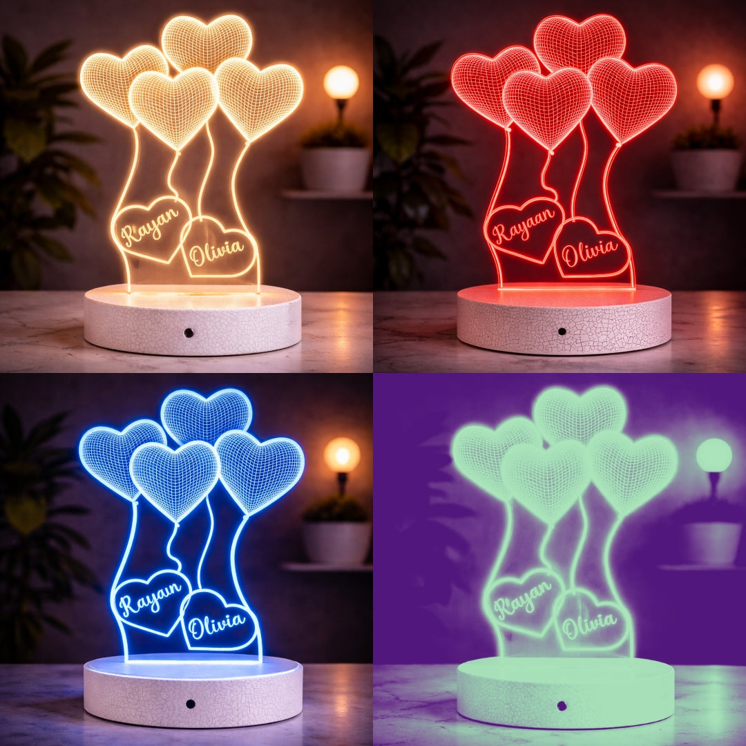 Personalised Heart Balloon LED Lamp with Names
