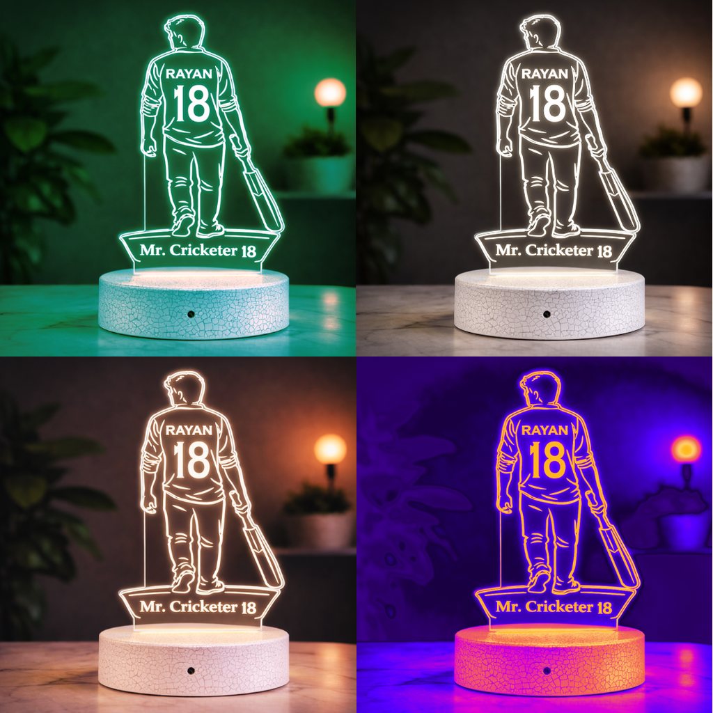 Personalised Cricketer LED Acrylic Lamp with Name & Age