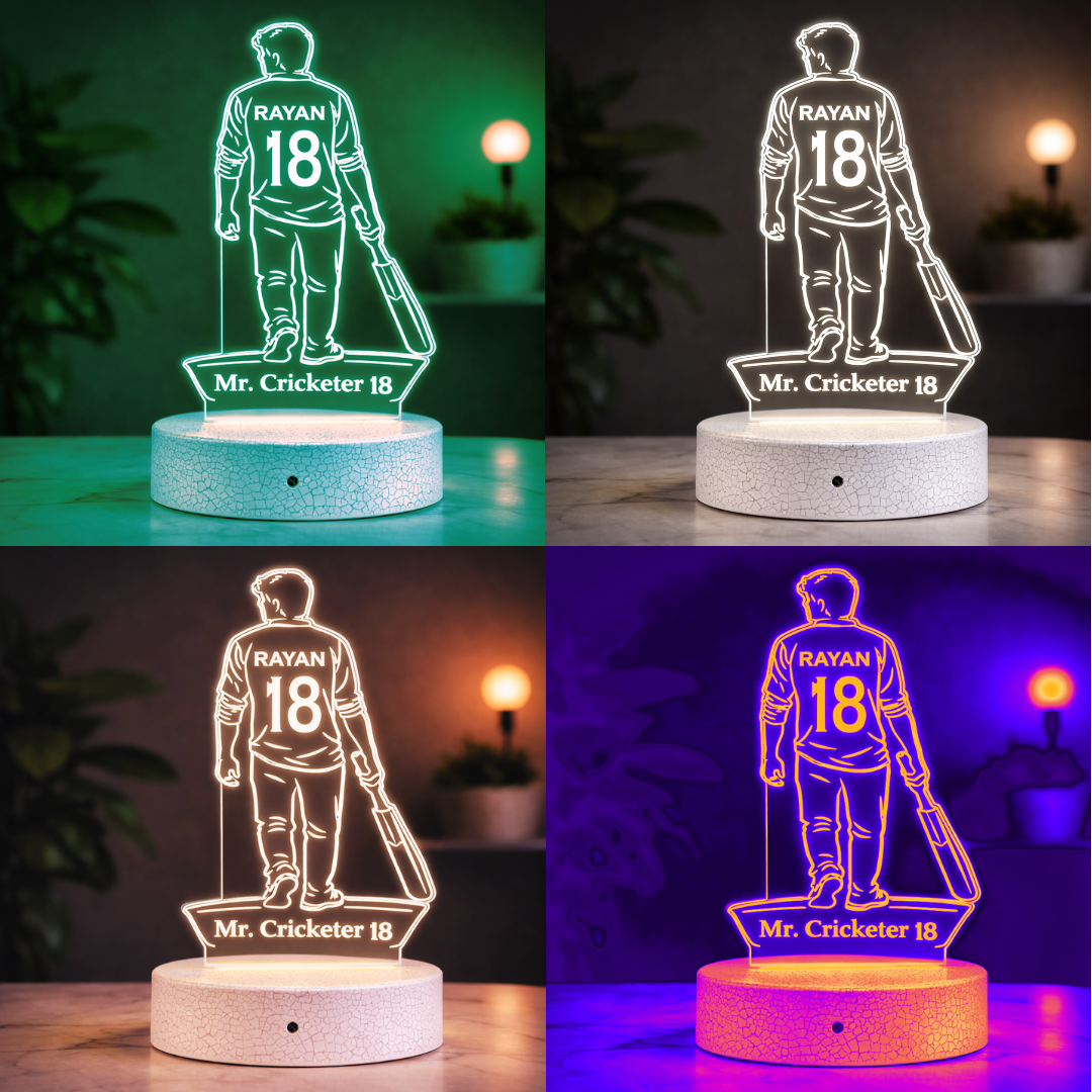Personalised Cricketer LED Acrylic Lamp with Name & Age