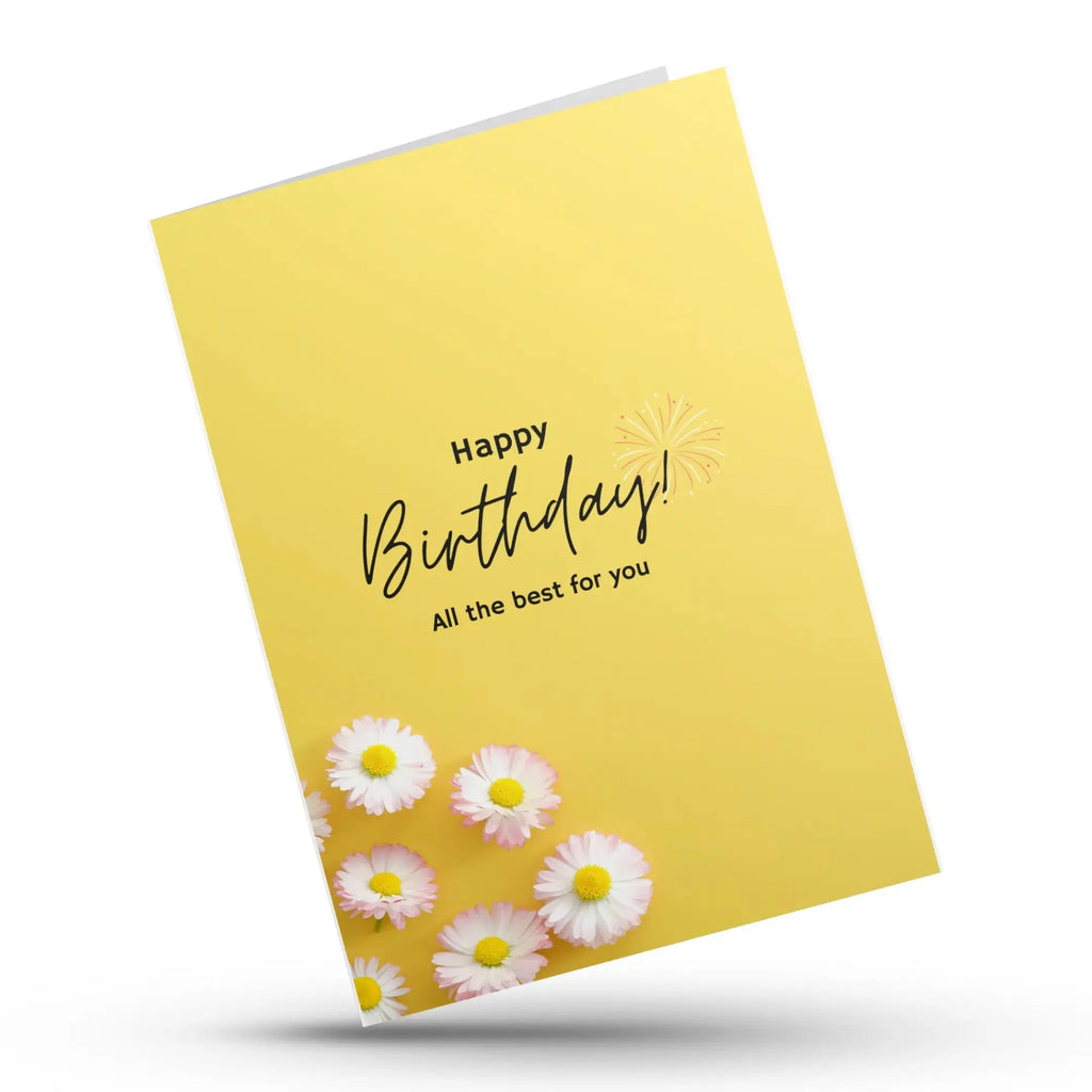 Bright yellow happy birthday wishes greeting card