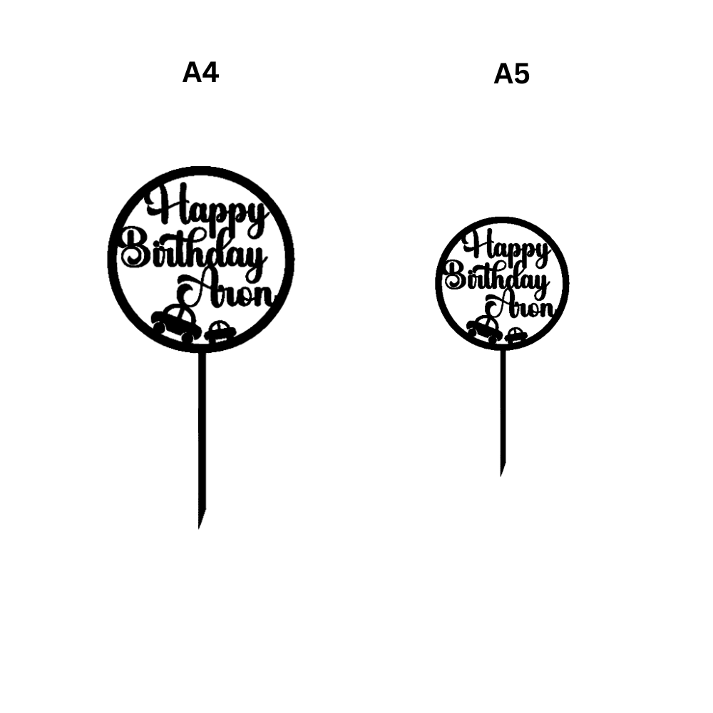 Round Happy Birthday Cake Topper with Name