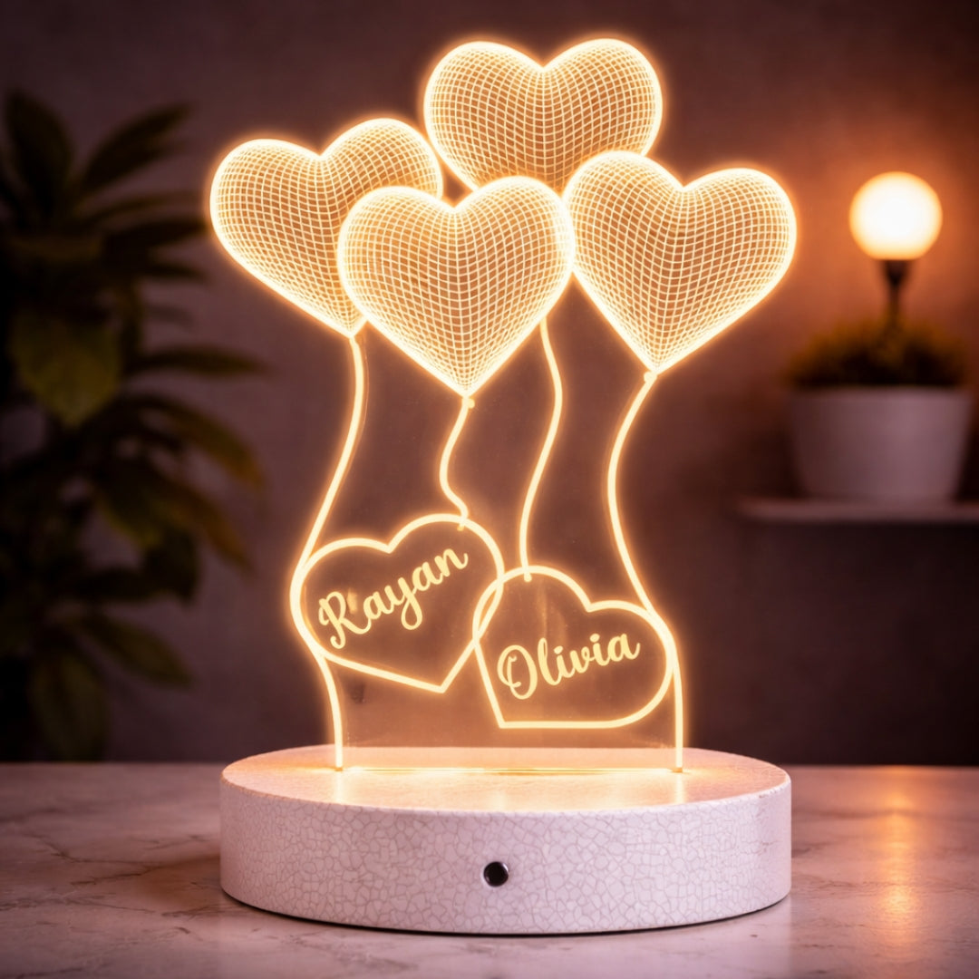 Personalised Heart Balloon LED Lamp with Names