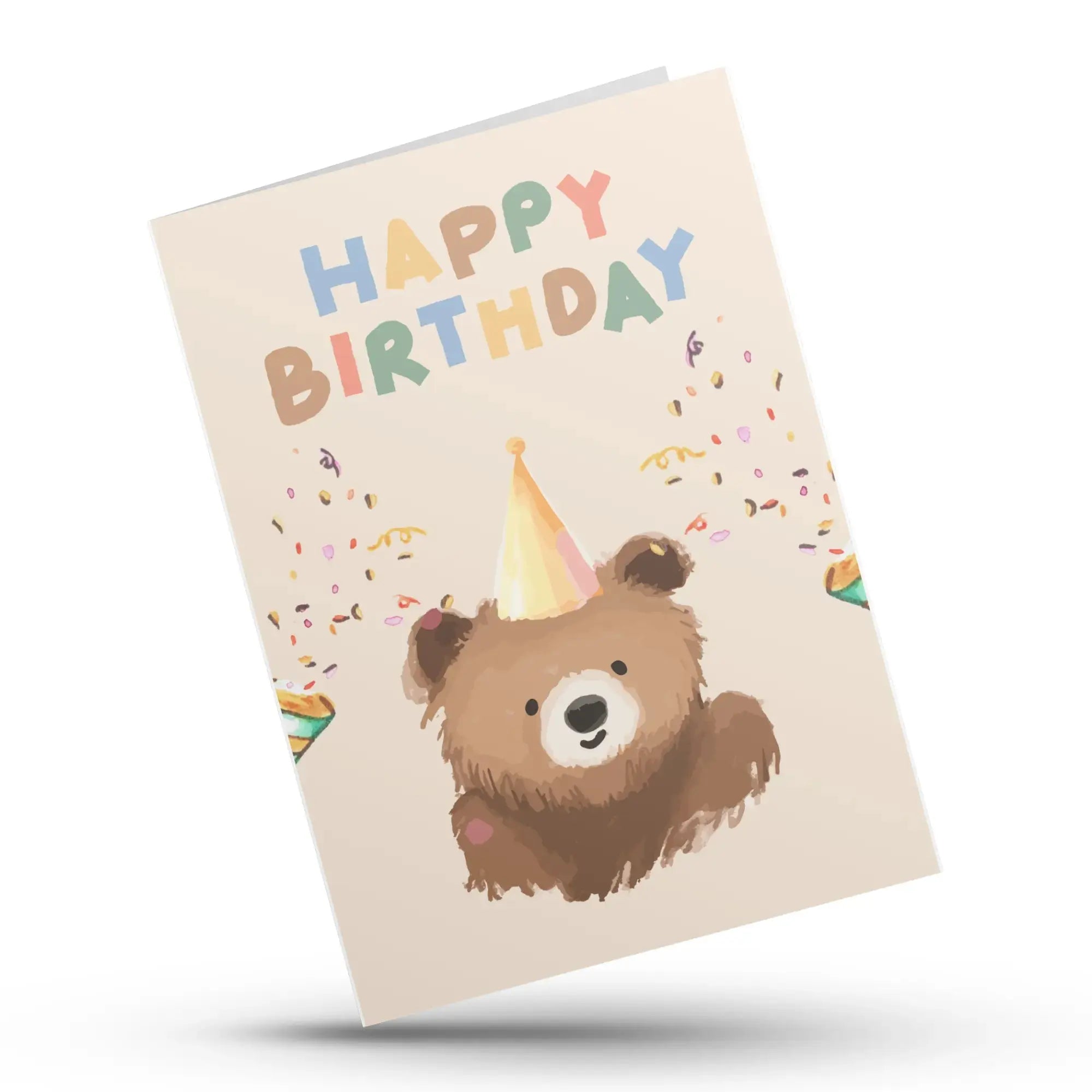 Cute bear happy birthday greeting card illustration