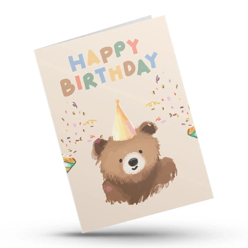 Cute bear happy birthday greeting card illustration