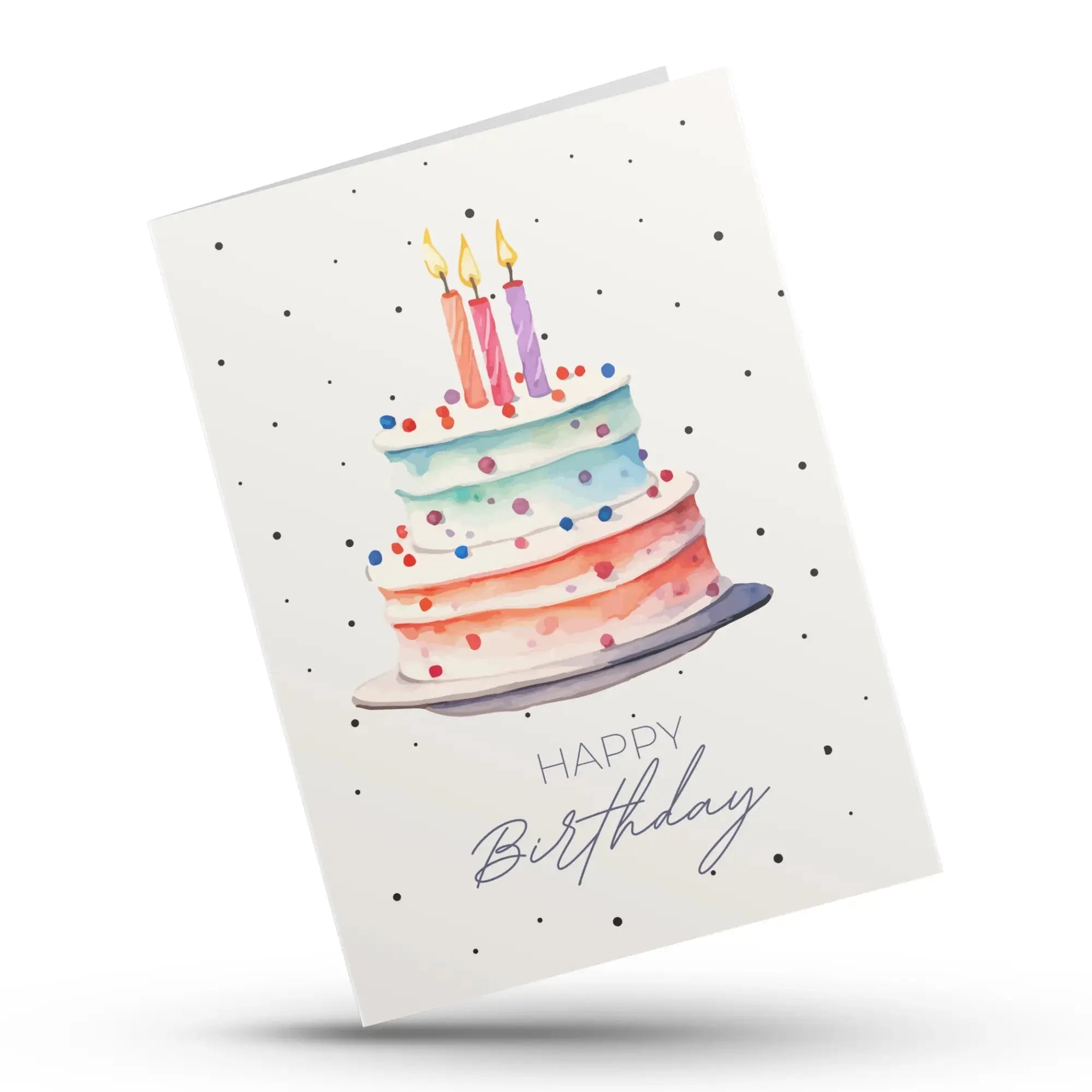 Elegant watercolor cake happy birthday greeting card