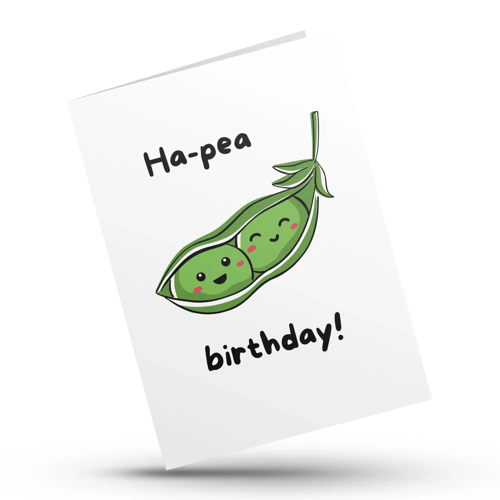 Funny pea character birthday greeting card