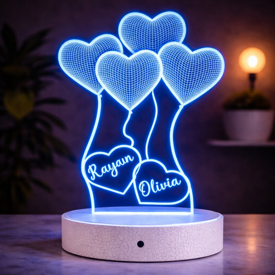Personalised Heart Balloon LED Lamp with Names