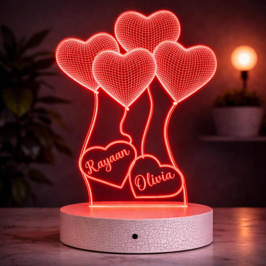 Personalised Heart Balloon LED Lamp with Names