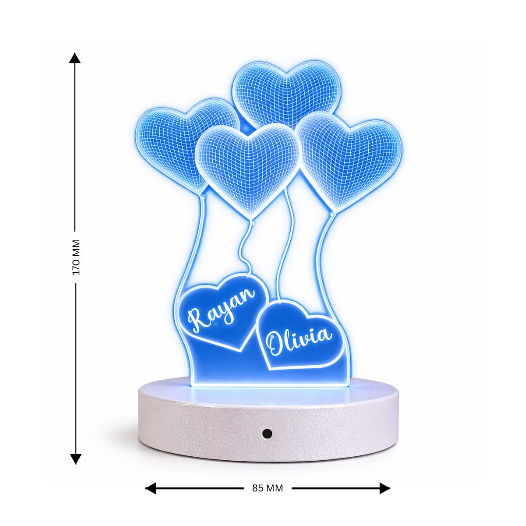 Personalised Heart Balloon LED Lamp with Names