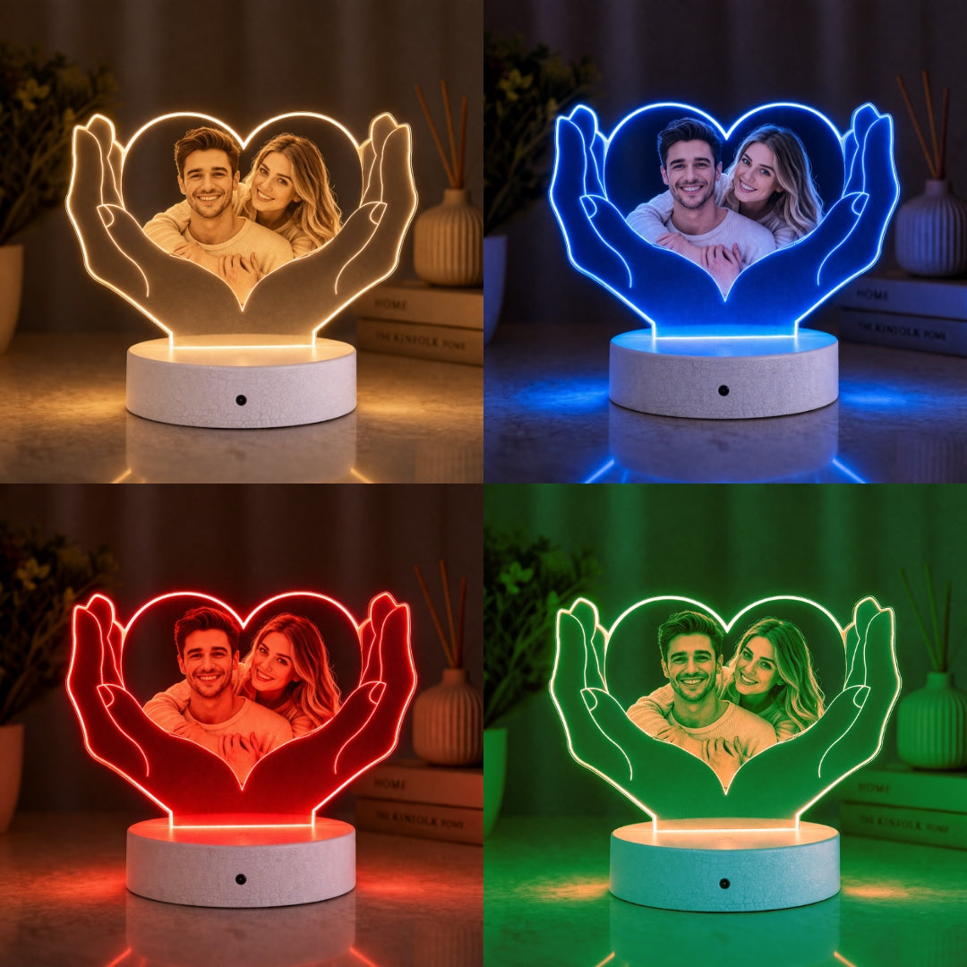 Personalised Photo LED Lamp with Heart & Hands | Custom Acrylic Gift Dubai