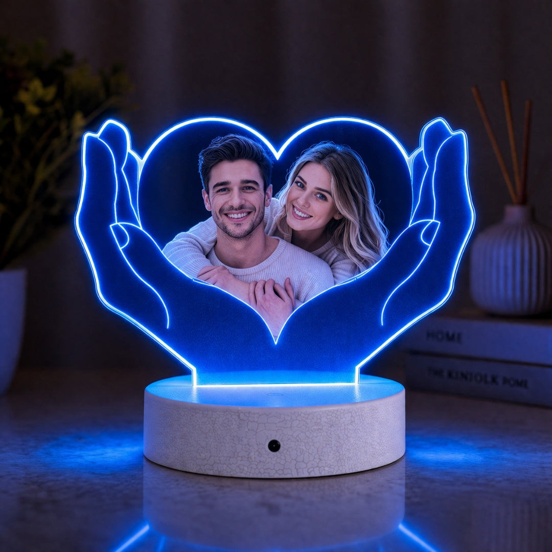 Personalised Photo LED Lamp with Heart & Hands | Custom Acrylic Gift Dubai