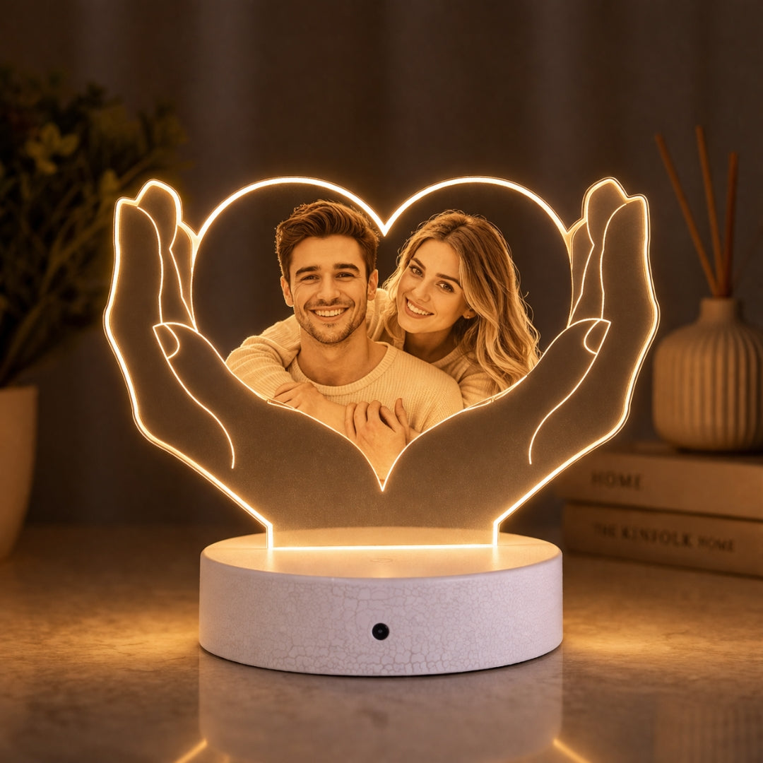 Personalised Photo LED Lamp with Heart & Hands | Custom Acrylic Gift Dubai