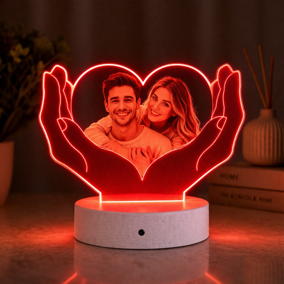 Personalised Photo LED Lamp with Heart & Hands | Custom Acrylic Gift Dubai