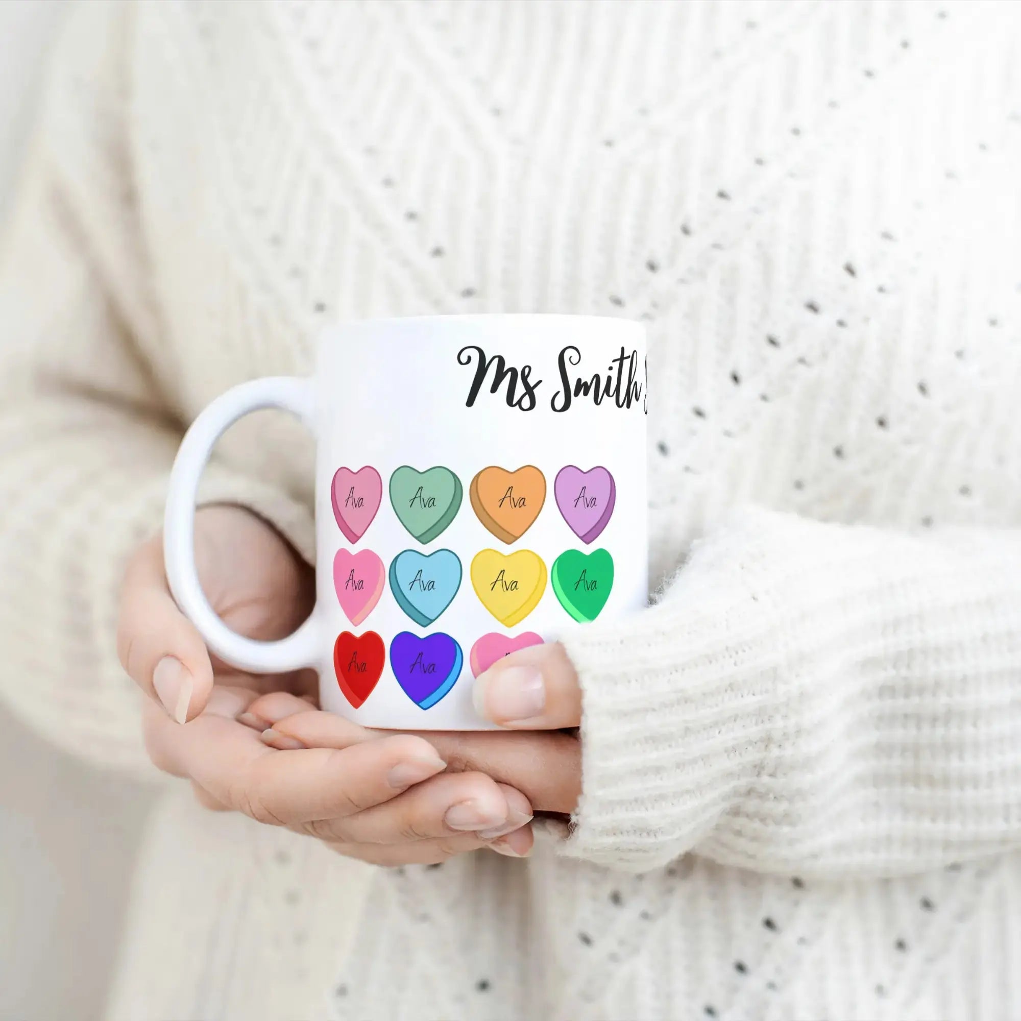 Personalised-nursery-teacher-mug-with-colour-ful-hearts-Dubai
