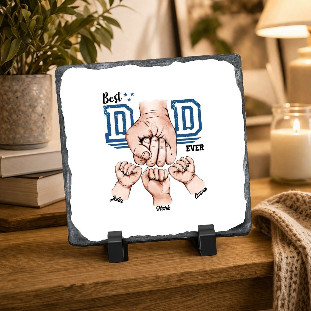Personalised Stone Photo Frame with Kids Names for Dad
