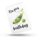 Playful peas happy birthday greeting card illustration