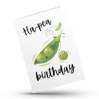 Playful peas happy birthday greeting card illustration