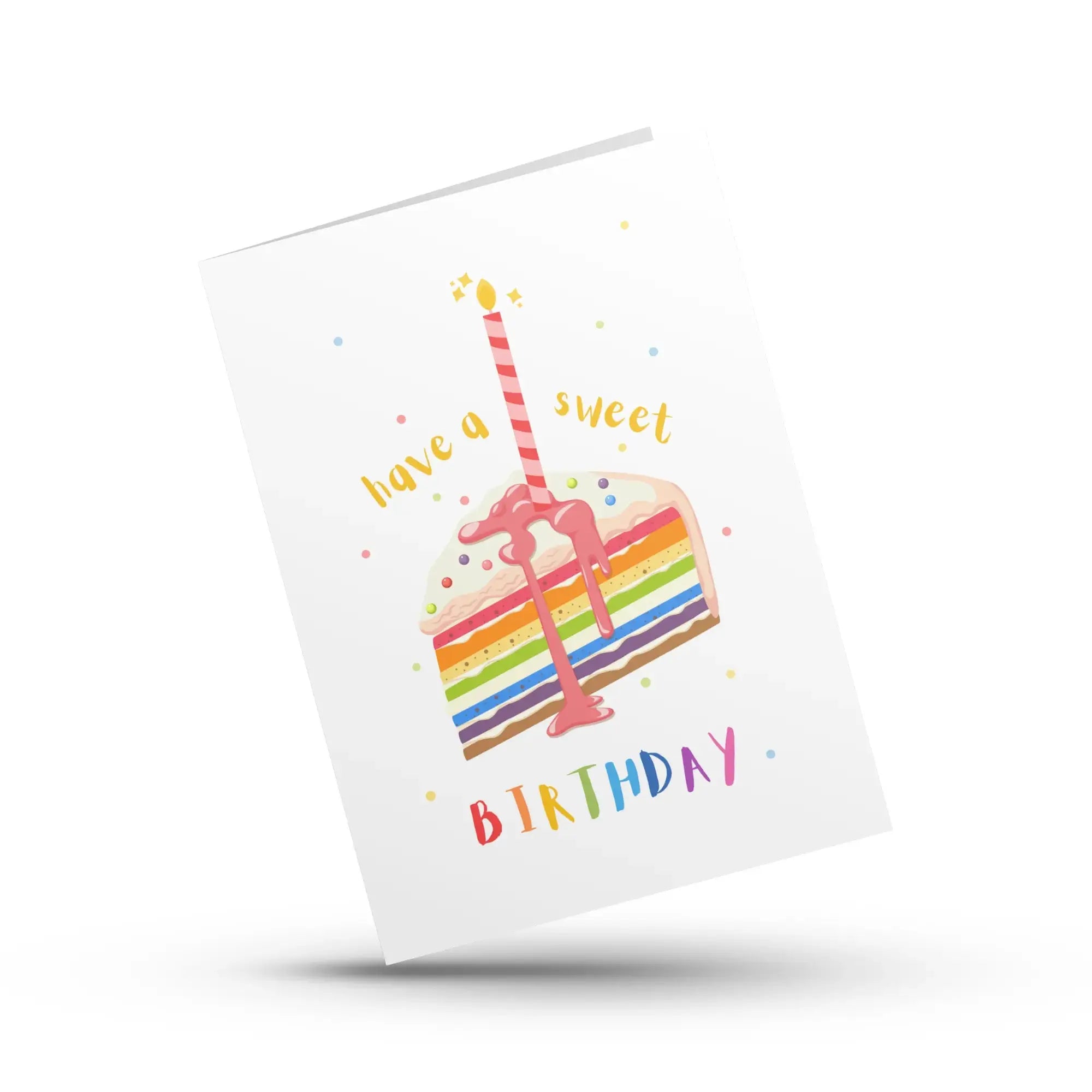 Rainbow cake happy birthday greeting card illustration