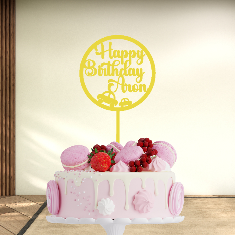 Round Happy Birthday Cake Topper with Name