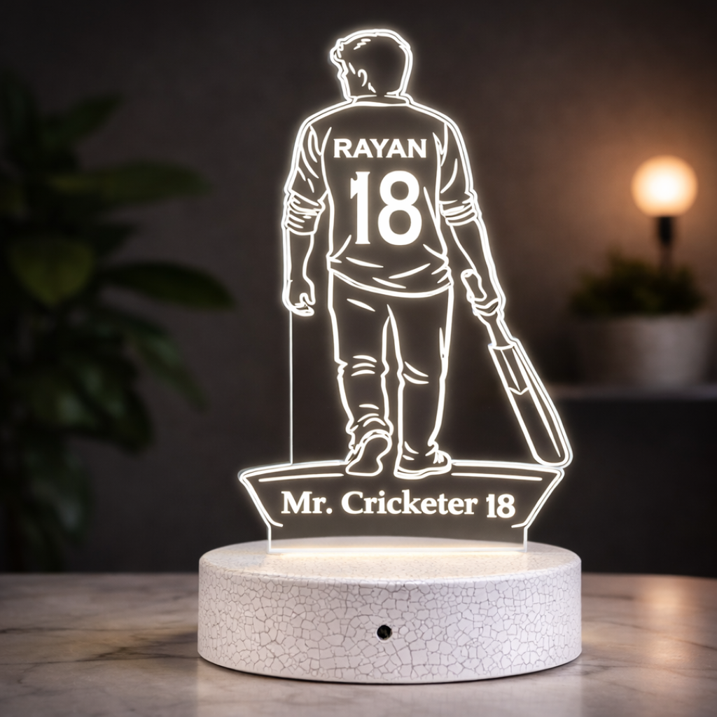 Personalised Cricketer LED Acrylic Lamp with Name & Age