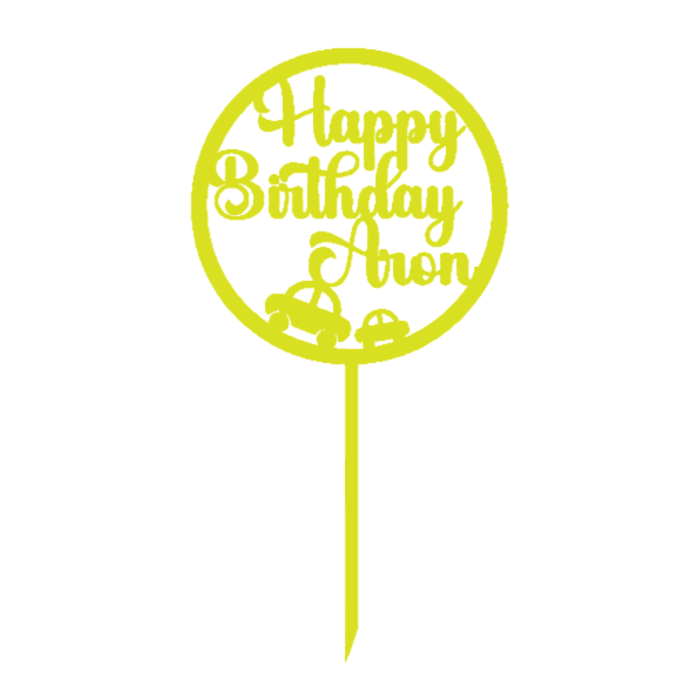 Round Happy Birthday Cake Topper with Name